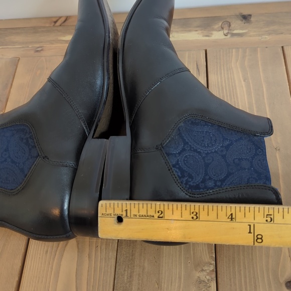 Ted Baker Black Leather w/ Paisley Print Boots - Picture 8 of 13